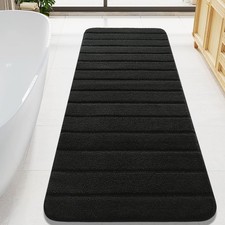 Long Bathroom Rug Runner 24x60 Inch Non Slip Washable Absorbent Bath Mat Black