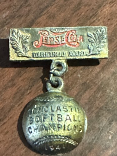 1941 Vintage Pepsi Cola Brass Pin Scholastic Softball Champ 1.25” SHIP4FREE2US! - Picture 4 of 13