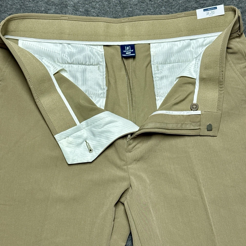 Pantalones de vestir George Performance para hombre 36x32 caqui 4 vías elásticos frente plano Foto 3 de 4