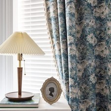 Blue Floral Curtains 96 Inch Length 2 Panels Farmhouse Semi Sheer Drapes for ...