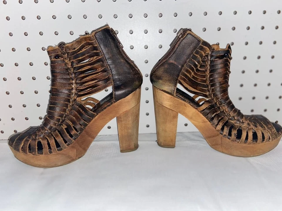 Sandalias Sbicca Colección Vintage Yani Huarache Cuero Madera Plataforma Talla 6 Foto 2 de 4