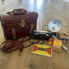 Kodak Stereo 35mm film camera w/ lens cap, strap, Case, Flash Manual, bulbs MORE
