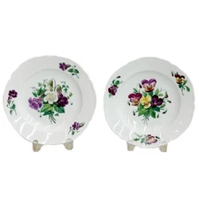 Pair KPM Berlin Hand Painted Floral Porcelain Plates circa 1850