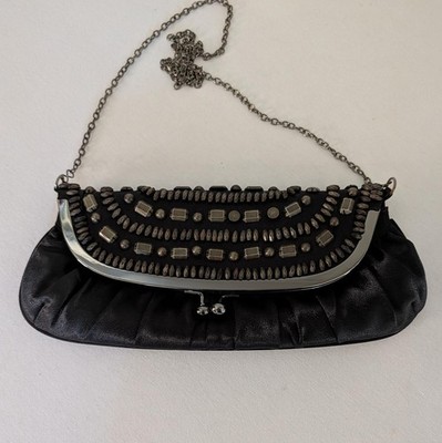 Ingrapel Black Stud Embellished Clutch Bag with Chain Strap ki