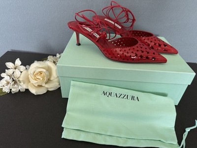NIB Aquazzura Amourose 50 Pump Lipstick Red Patent Leather Heart Cutout Heels 37