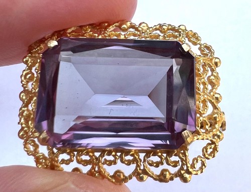 Vintage c1950s French Gilt Filigree & Lab Created Colour Change Sapphire Brooch - Picture 19 of 24