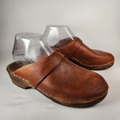 MB Swedish Clogs Women's Shoe Cognac Brown Size 9 EU 40 Leather Wood