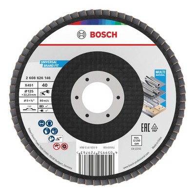 Bosch Line X451 Fächerschleifscheibe, 125 x 22,23 mm, K40, Z27 - 15er Pack