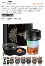 Electric Whiskey Smoker Kit Cocktail Smoke Infuser 6 Wood Chips Bourbon Gift