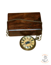 Antique Vintage Maritime Brass Victoria Fob 1875 Pocket Watch with Wooden box