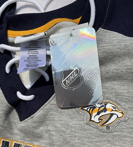 Neu mit Etikett Nashville Predators NHL meliert grau blau Schnürpullover Sweatshirt XL - Bild 16 von 18