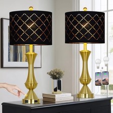 29" Gold Modern Table Lamps Set of 2, 3-Way Dimmable Touch Lamps for Nightstand