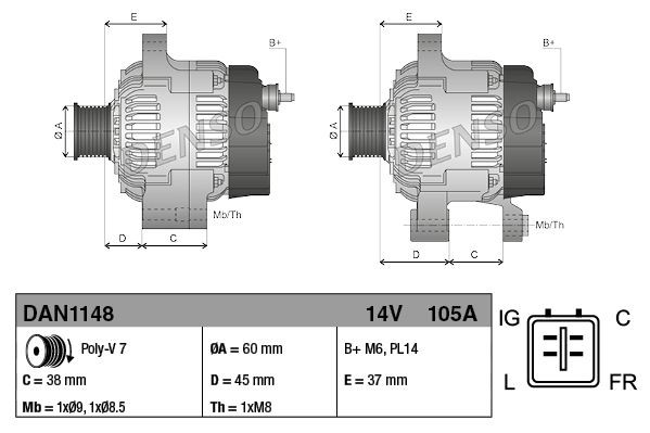 ALTERNATOR DAN1148 FOR HONDA CR-V/III/SUV/Mk ACCORD/VIII/Tourer/EURO INSPIRE - Image 14