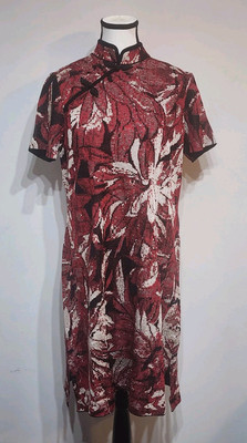 MING WANG Qipao Jacquard Floral Dress Size Medium Red
