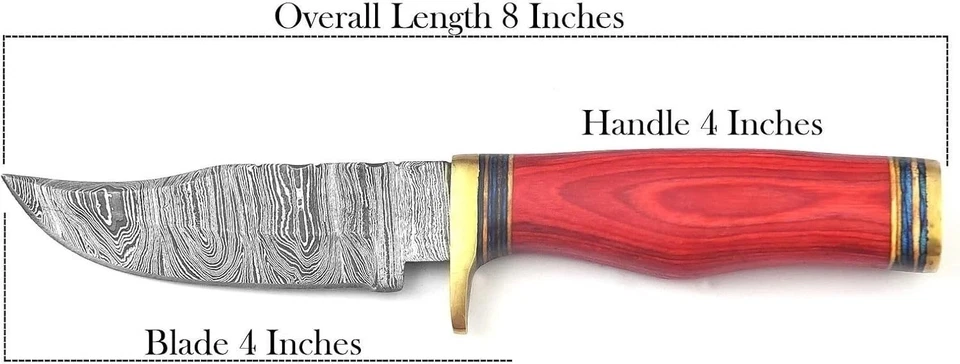 CUCHILLO DE CAZA DE ACERO DAMASCO FORJADO A MANO PERSONALIZADO ROJO madera latón mango protector Foto 2 de 4