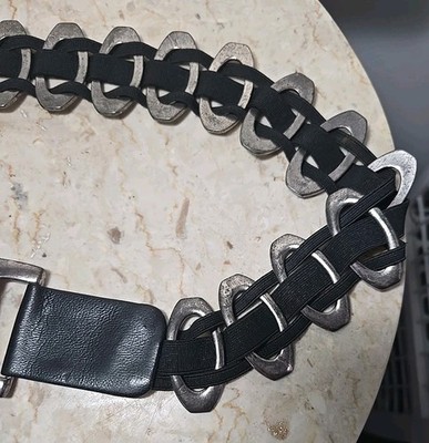 Vintage Sandy Duftler Genuine Leather Fashion Statement Belt 9092 Medium Vintage Leather and Silver Tone Statement Belt, Sandy  main image 4
