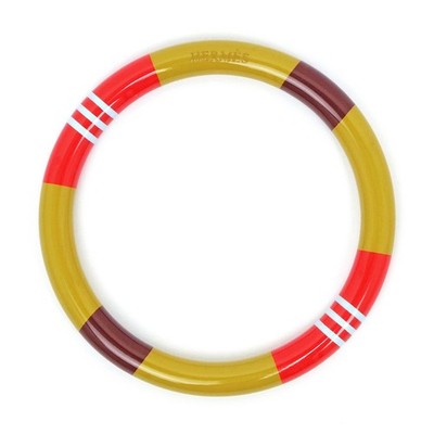 HERMES H Equipe Bangle Bracelet Multicolor Mustard Yellw Pink Lacque Size S Auth