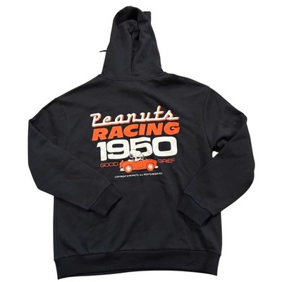 Peanuts Racing 1950 Snoopy Hoodie Sweatshirt Black Grophic Medium Cotton Blend