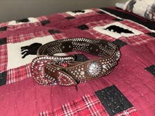 Nocona Belt Womens L Silver Brown Bling Rhinestones Leather New 36 -42