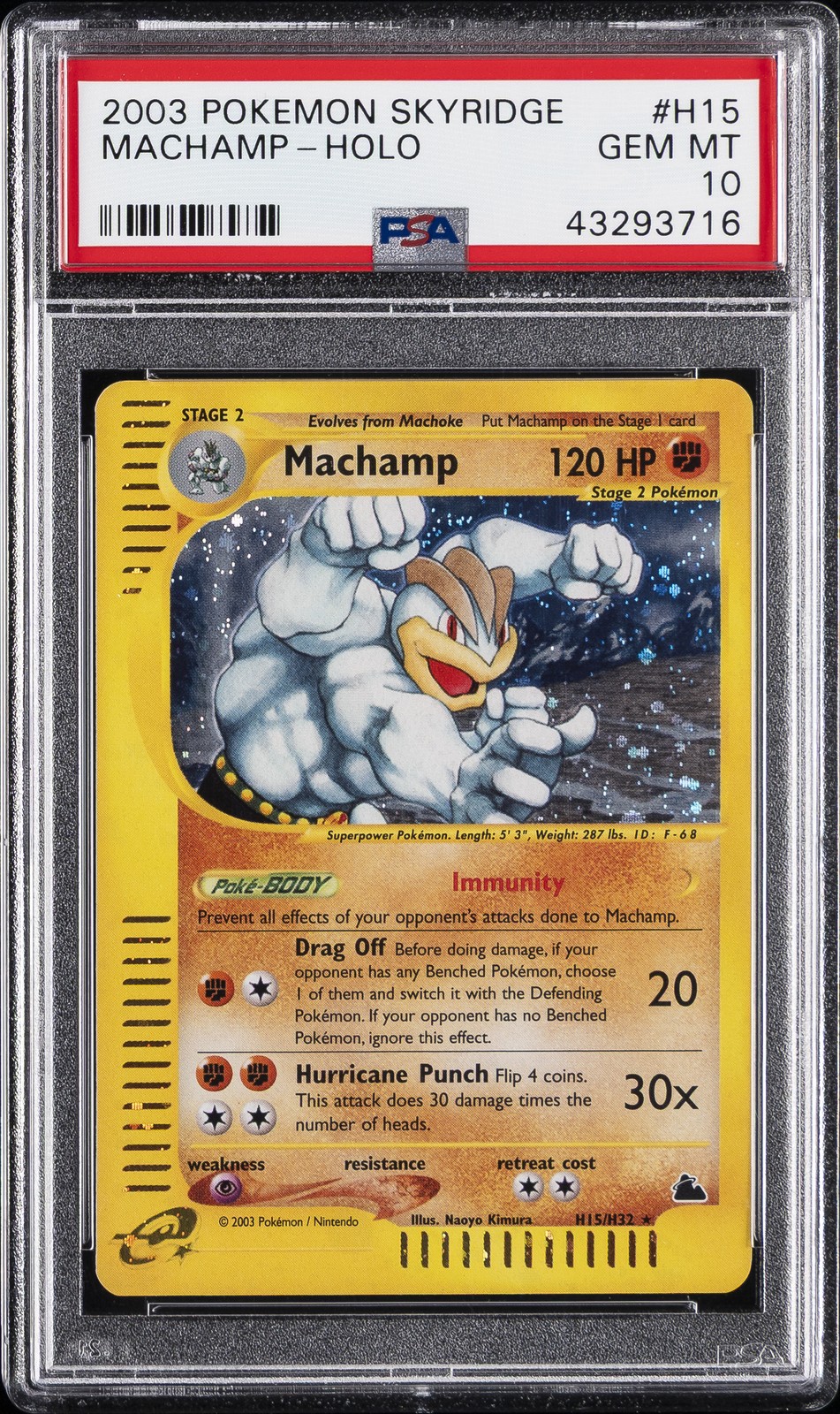 2003 POKEMON SKYRIDGE #H15 MACHAMP-HOLO PSA 10
