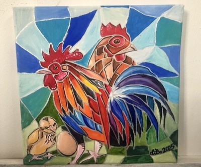 ''Hühner'' LiBo Art Gallery Mosaik Original Gemälde Acryl auf Leinwand
