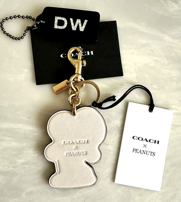 COACH X PEANUTS SNOOPY CHALK/MULTI LEATHER BAG CHARM / KEY RING