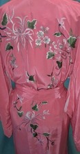 Vtg 40s 50s Coral BEST QUALITY Japanese Floral Cherry Blossom Kimono Robe M Rare
