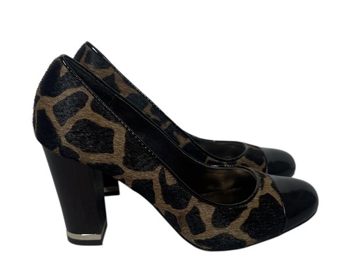 Ann Taylor Calf Hair Leather Animal Print Cap Toe Block Heel Shoes Pumps Size 6 - Picture 2 of 13