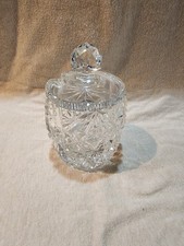 American Brillant Cut Glass Jam/Jelly Jar Missing Spoon 3.5" Tall 2.5" D
