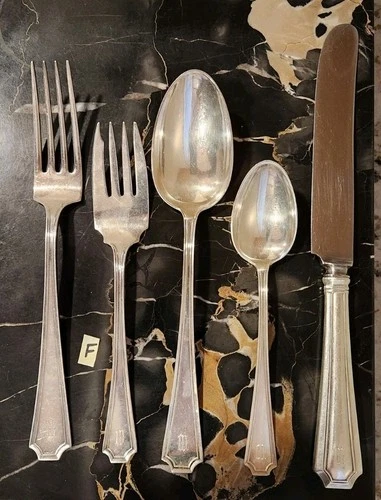 Fairfax Durgin-Gorham Sterling Silver Place Size Spoon monogram 5 Pc 158 g grams