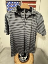 Under Armour Gray/Black Stripe Heat Gear Loose Polo Shirt Men's Size Medium