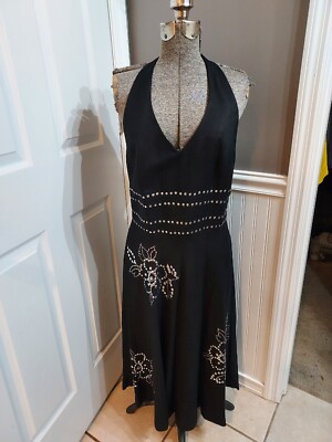 NWT Women's Donna Ricco New York Black W/silver Rivets Halter Dress Sz 10