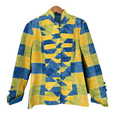 Jenny Edwards Moss Military Style Patchwork Jacket Yellow Green And Blue Uk Size