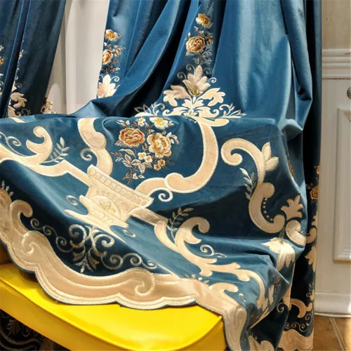 Luxury Floral Embroidered Velvet Curtain European Curtain Panel Drape 1 Panel - Picture 2 of 39
