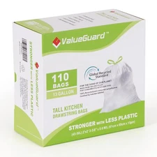 Large Trash Bags 13 Gallon Tall Kitchen Drawstring 100% Postconsumer Recycled Ga