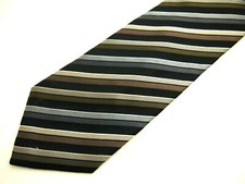 BCBG Attitude Mens Necktie Tie Black Brown Blue Striped Silk 59"