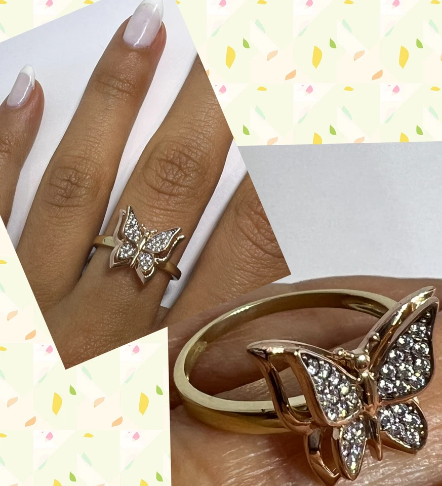 Sale GOLd BuTtErFlY Ring 14k ROSE yellow solid gift her size 7 ask 5 6 8 9 - Image 2 of 4