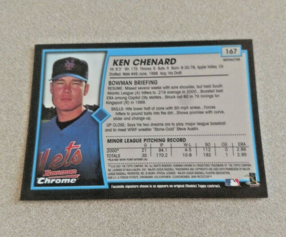2001 Bowman Chrome Rookie Refractor #167 Ken Chenard New York Mets