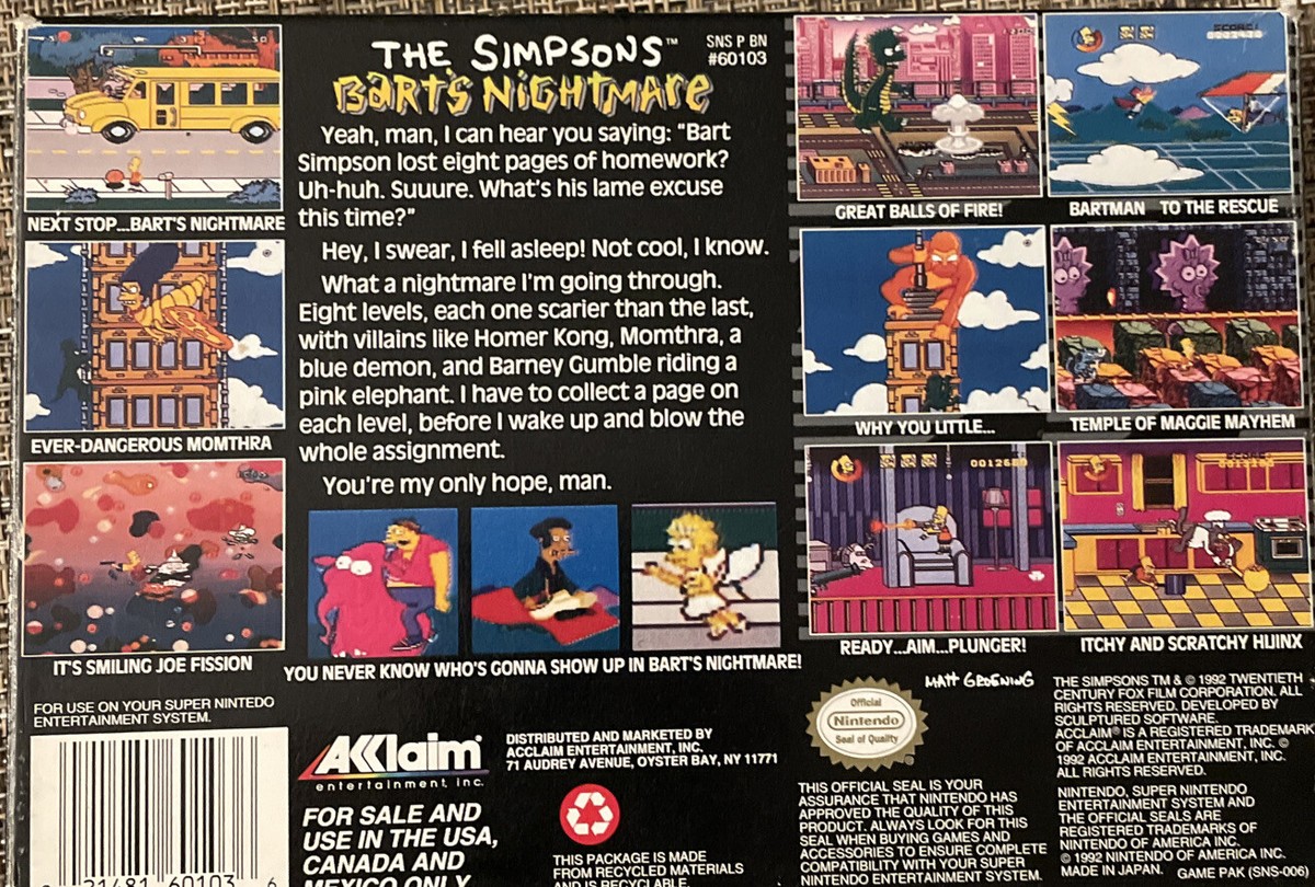The Simpsons: Bart's Nightmare (Super Nintendo Entertainment System, 1992) - Main Image