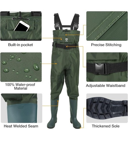 TIDEWE - Bootfoot Chest Wader, 2-Ply Nylon/PVC Waterproof Fishing Hunting... - Picture 3 of 5