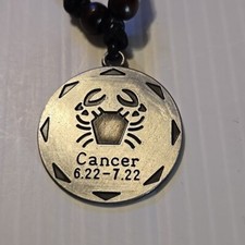 ZODIAC CANCER Metal Silver Looking Pendant Charm Adjustable Rope Necklace