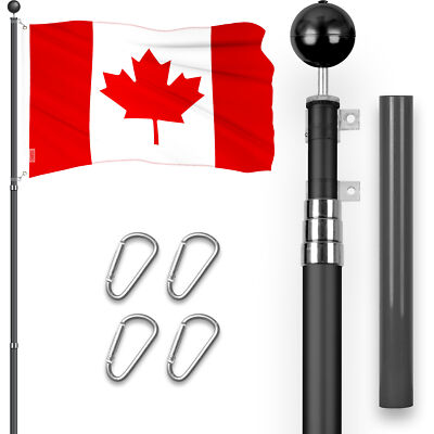 Combo: 16 Ft Telescoping Flagpole Black & Canada Canadian Flag 3x5 Ft Emb 300D