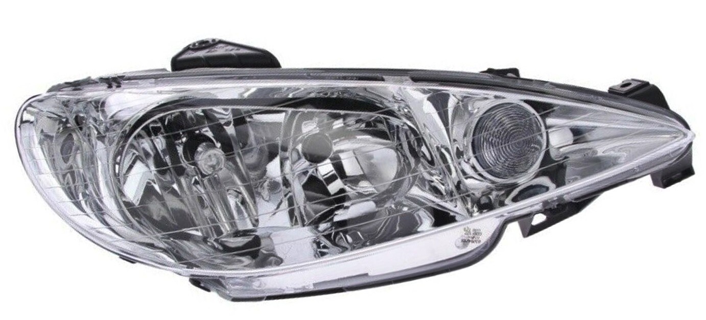 Phare avant droit électrique pour Peugeot 206 Liftback de 1998 à 2012 en plastique noir résistant
