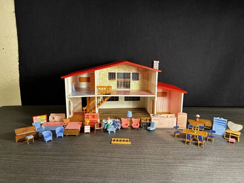 Vintage Blue Box Dollhouse With Furniture