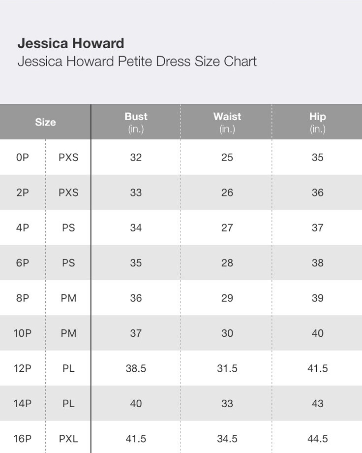 jessica howard size chart