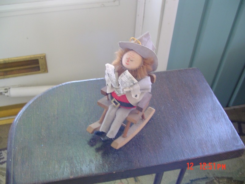 Vintage Dollhouse Old Man in Rocker Reading Newspaper, Bearded 5" Tall  