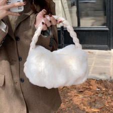 Donna Felpa Pelliccia Finta Borsa Solido Pelo Soffice Zip Festa Inverno Decoro
