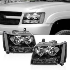 Headlights Headlamps Black Clear for 2007-2014 Chevy Suburban Tahoe Avalanche