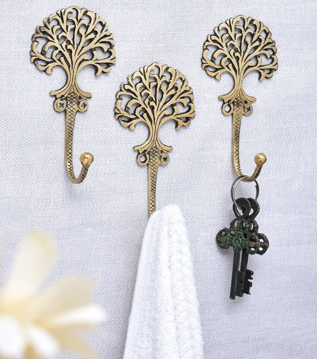 Set of Vintage Inspired Gold Wall Hooks Decorative and Functional Coat  Rack