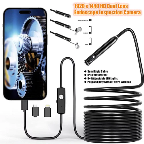 Dual Lens Endoscope Boresope Inspection Camera Waterproof for iPhone 16/15/14/13